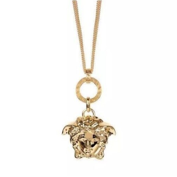 Versace Medusa Head Pendant Gold Tone Triple Multi Chain Necklace NWT $750 #001 - Picture 1 of 11